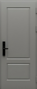 Стальная термодверь с серыми окрашенными панелями МДФ RAL с электронным замком