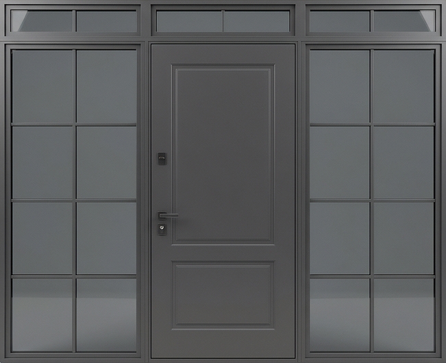 Остекленная входная группа с терморазрывом и панелями МДФ графит